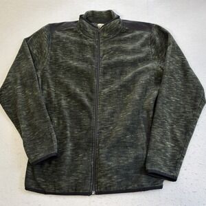 Open Trails Fleece Jacket Mens Medium Green Black Full Zip Mock Neck Outdoors